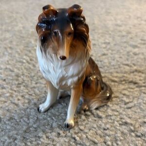 Vintage Elegant Brown and White Collie Dog Figurine